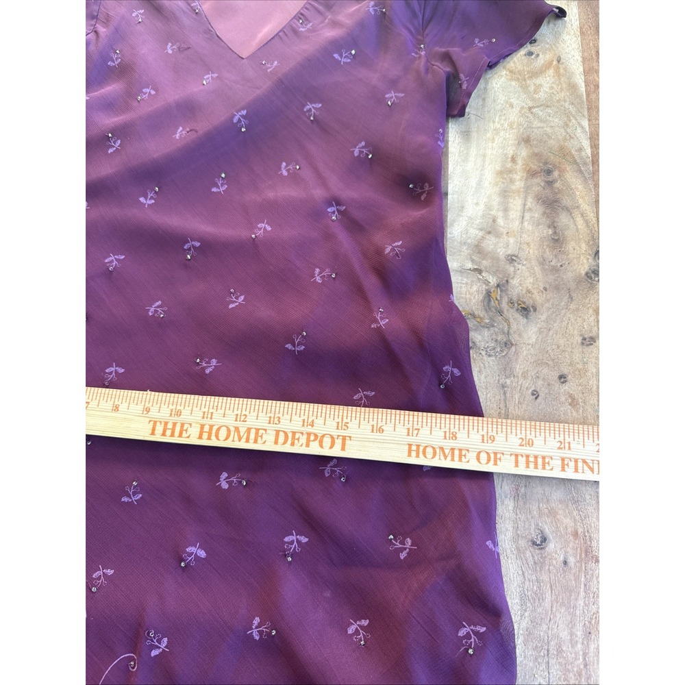 Vintage 90s Beaded Asymmetrical Bias Cut Maxi Dress  Sz 8 V-Neck Rayon Burgundy‎ - Picture 13 of 15
